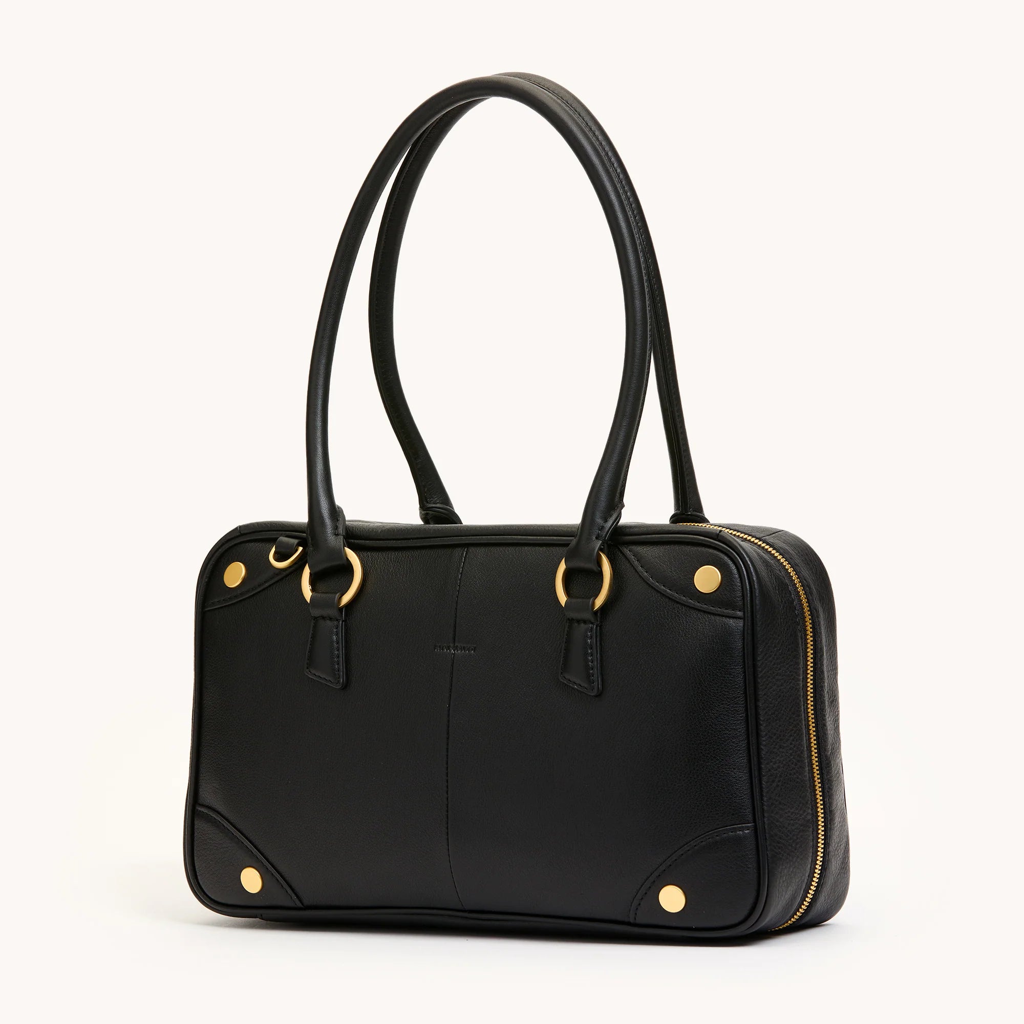 HAMMITT Meredith Med Leather Satchel Black/Brushed Gold