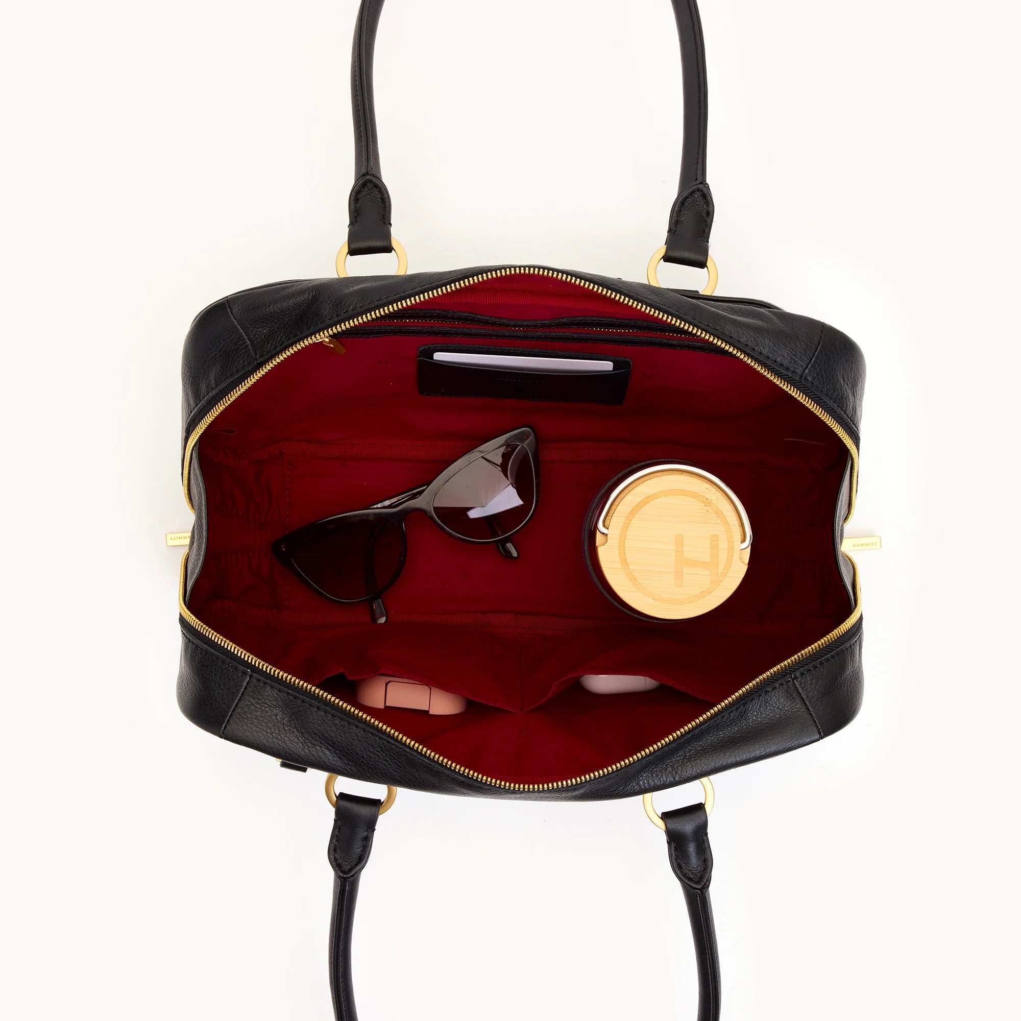 HAMMITT Meredith Med Leather Satchel Black/Brushed Gold