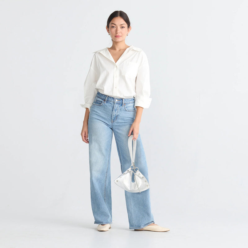 Hammitt Kyle Leather Shoulder Handbag Sidewalk Silver/Brushed Silver-Rebel Romance