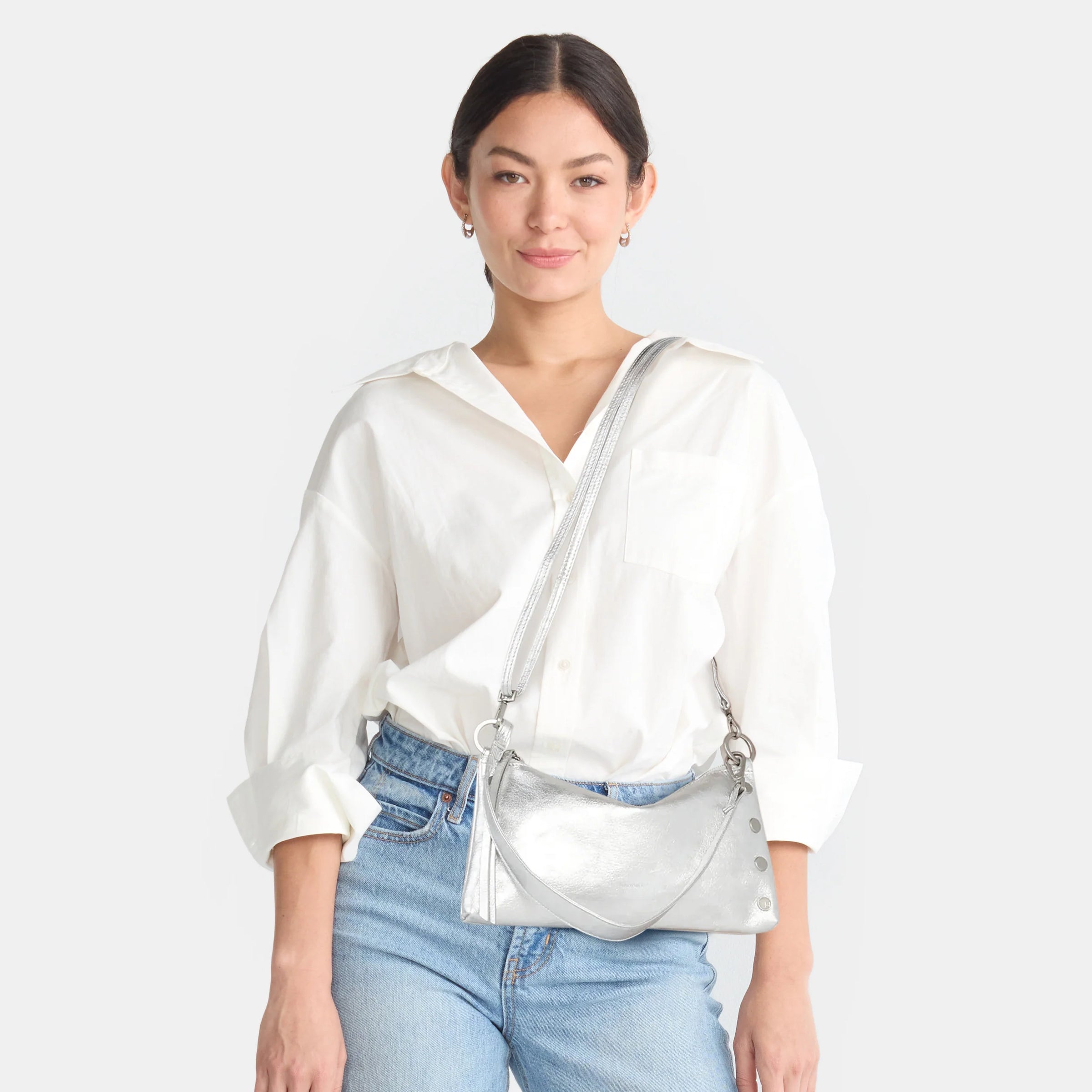 Hammitt Kyle Leather Shoulder Handbag Sidewalk Silver/Brushed Silver-Rebel Romance