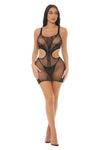 Pink Lipstick Get Curved Sheer Bodystocking Dress Black