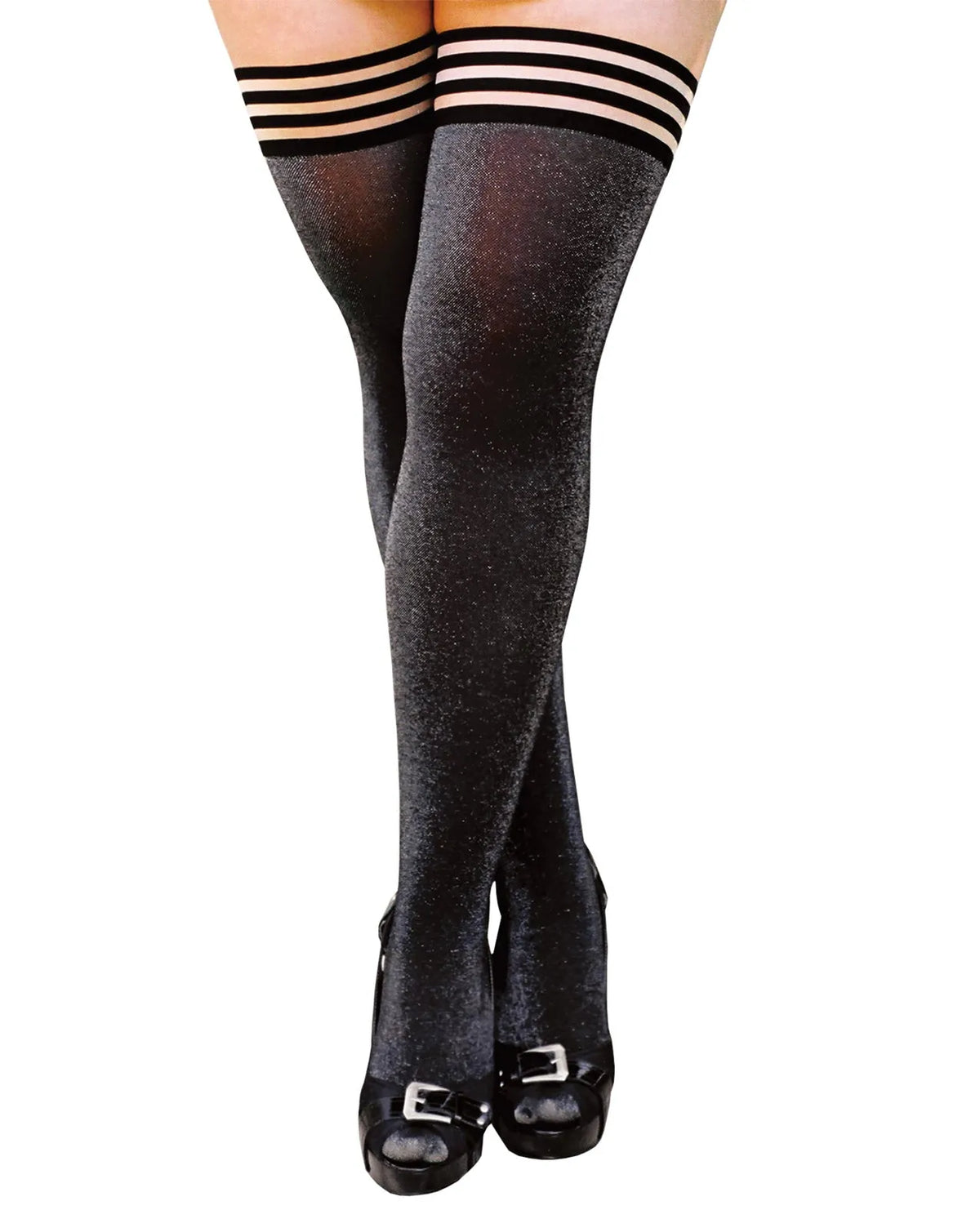 Kixies Kaylee Grey Shimmer Thigh Highs-Rebel Romance