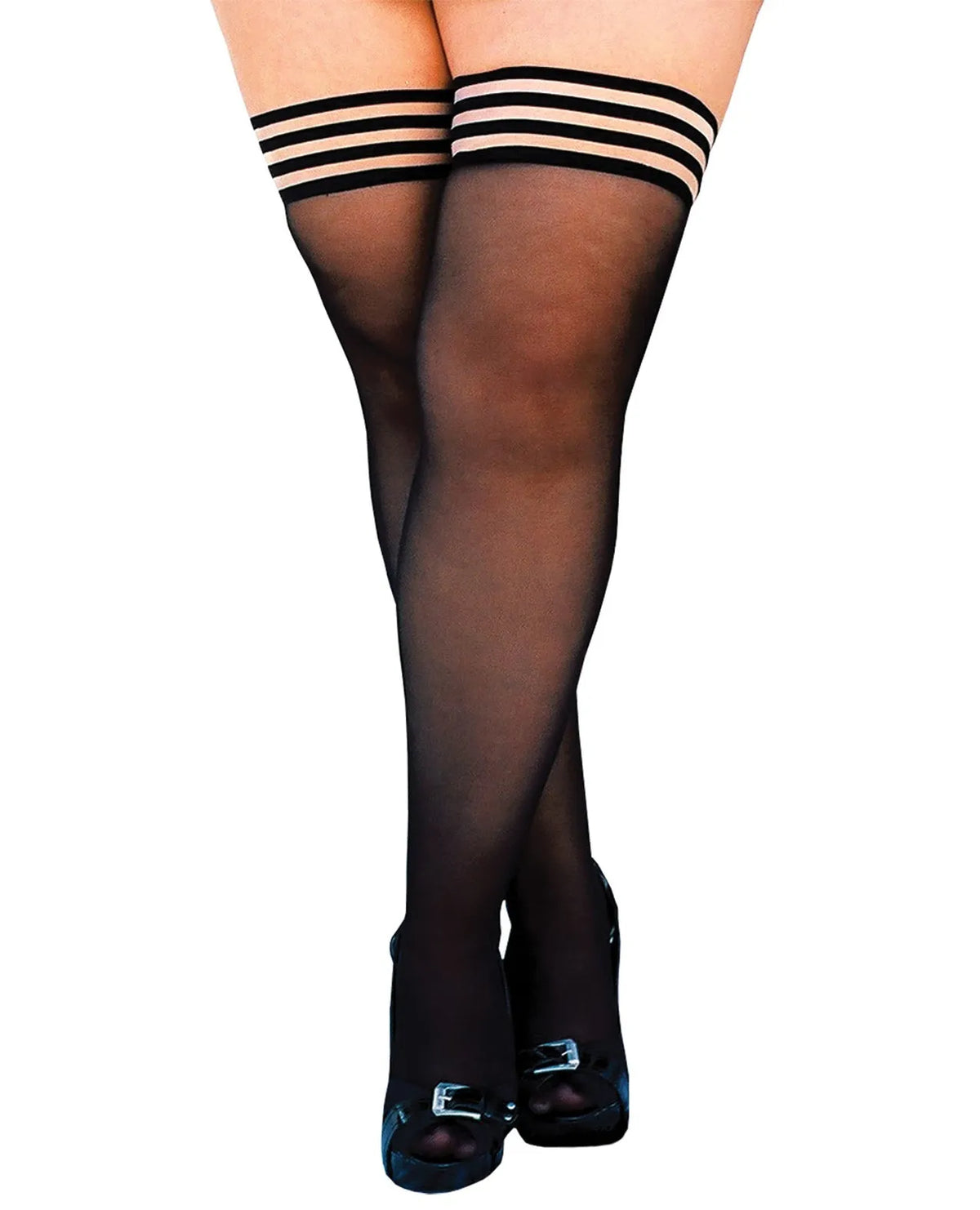 Kixies Taylor Silky Sheer Thigh Highs Black-Rebel Romance