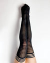 Kixies Meaghan Houndstooth Thigh High Black-Rebel Romance