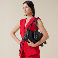Kyle Med Leather Shoulder Handbag Black/Gunmetal