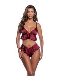 Stretch Satin Sweet Flutter Cami Set Wine