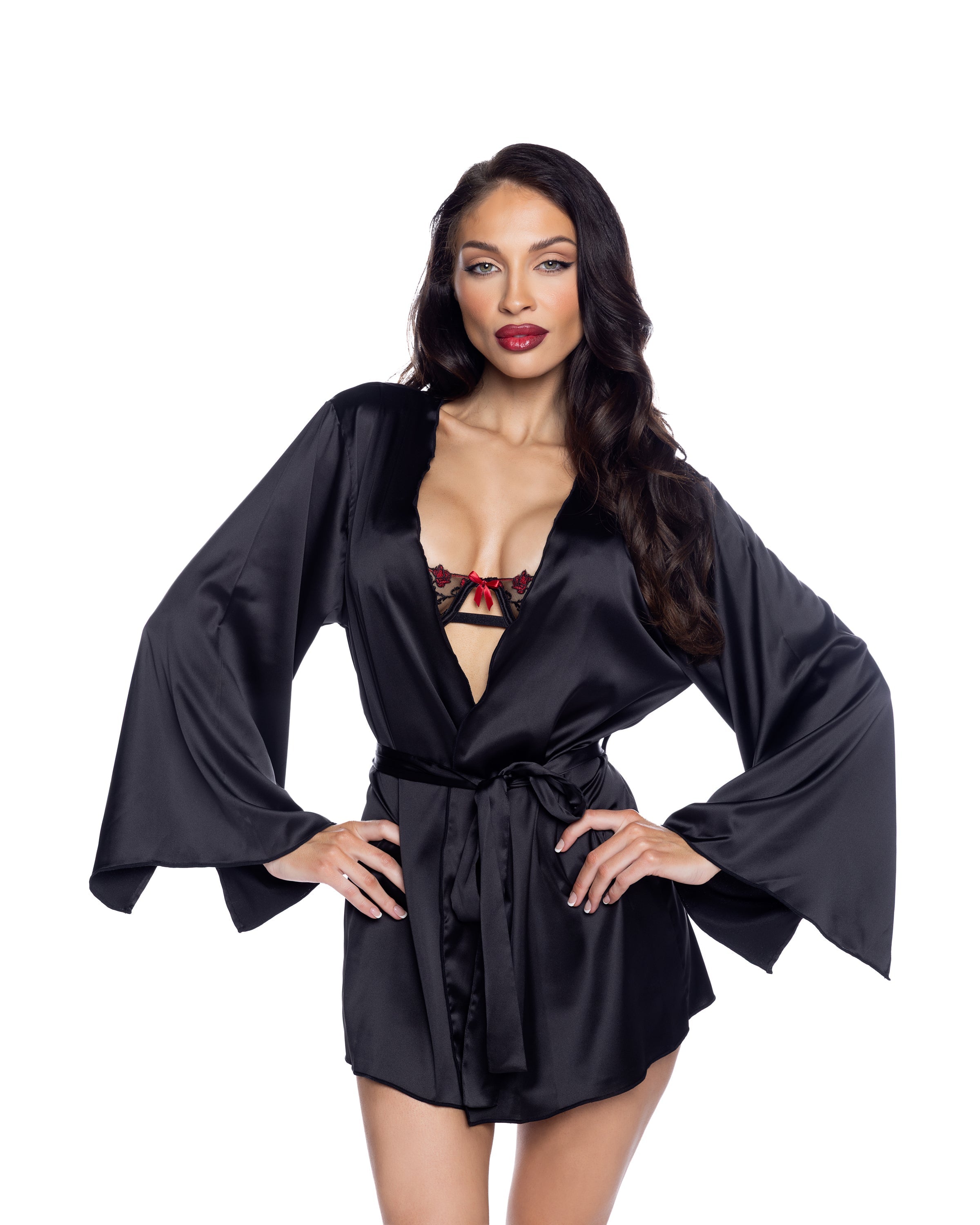 Midnight Essentials Satin Robe Black