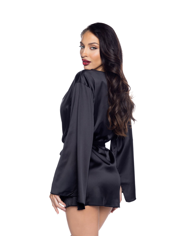 Midnight Essentials Satin Robe Black