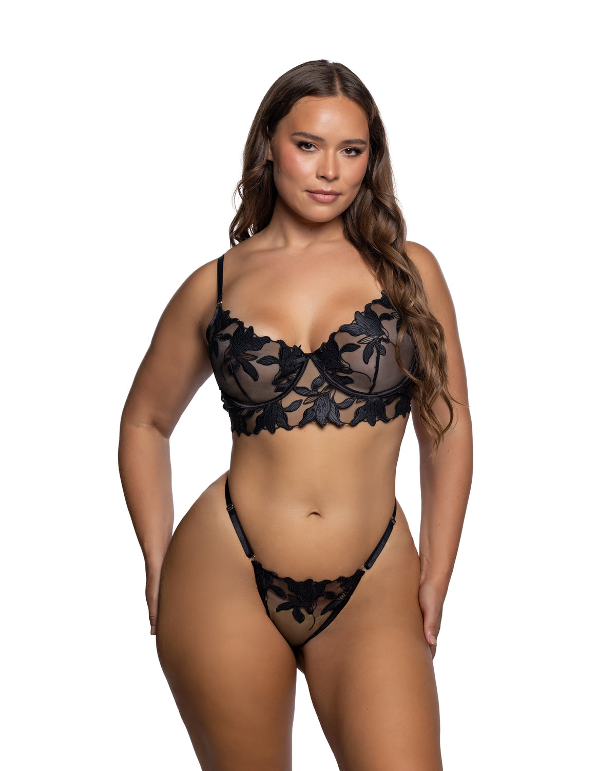 Queen Satin Lily Bra Set Black