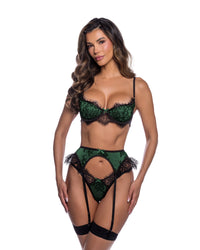 Bella 3 Piece Garter Set Green/Black