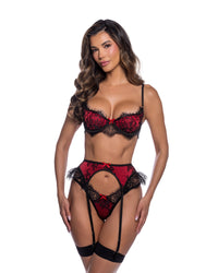 Bella 3 Piece Garter Set Red/Black