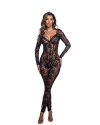 Caped Lace Bodysuit Black