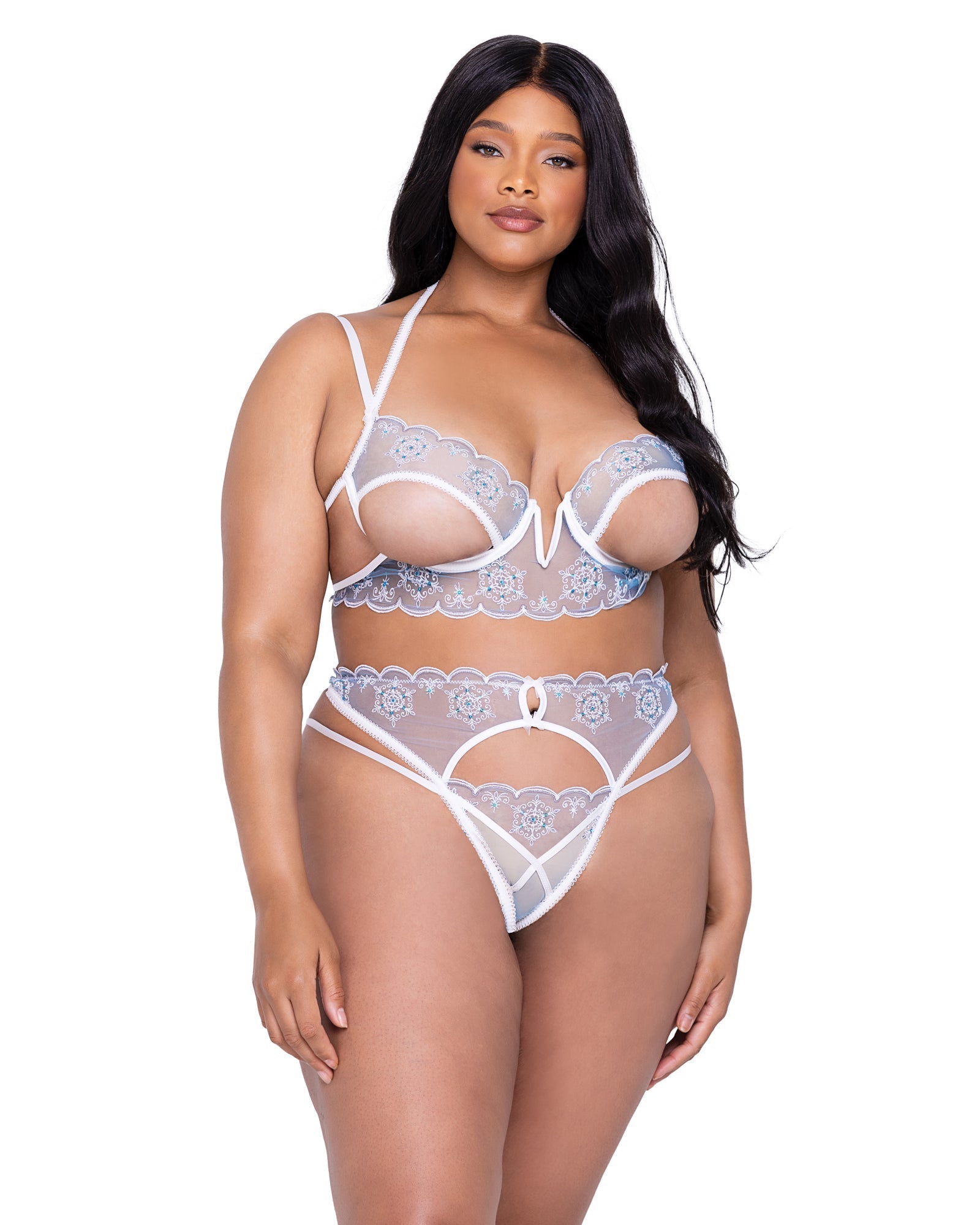 Roma Confidential Snow Queen Garter Plunge Bra Set Winter Plus Size