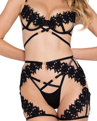 Roma Confidential Ebony Rose Chaps Bra Set Guipure Lace Black