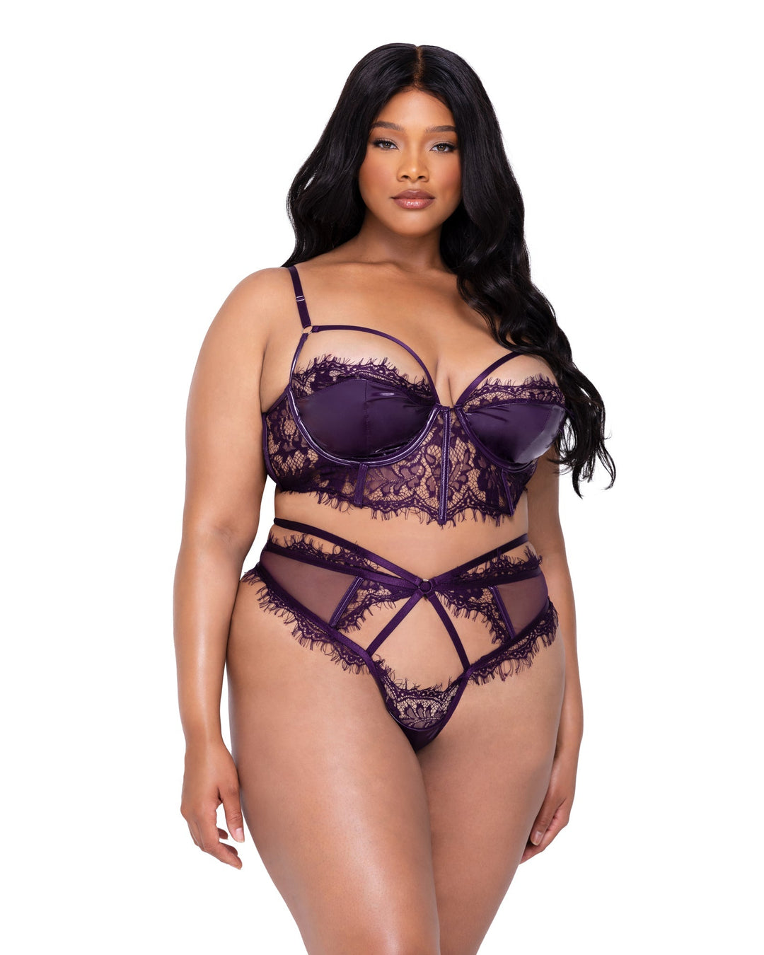 Roma Confidential Sugar Plum Bra Set Eyelash Lace Purple Plus Size-Rebel Romance