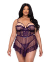 Roma Confidential Sugar Plum Sheer Babydoll Set Eyelash Lace Plus Size-Rebel Romance