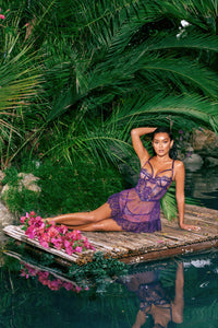 Roma Confidential Sugar Plum Sheer Babydoll Set Eyelash Lace Purple-Rebel Romance