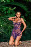 Roma Confidential Sugar Plum Sheer Babydoll Set Eyelash Lace Purple-Rebel Romance