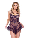 Roma Confidential Sugar Plum Sheer Babydoll Set Eyelash Lace Purple-Rebel Romance