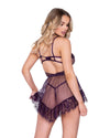 Roma Confidential Sugar Plum Sheer Babydoll Set Eyelash Lace Purple-Rebel Romance