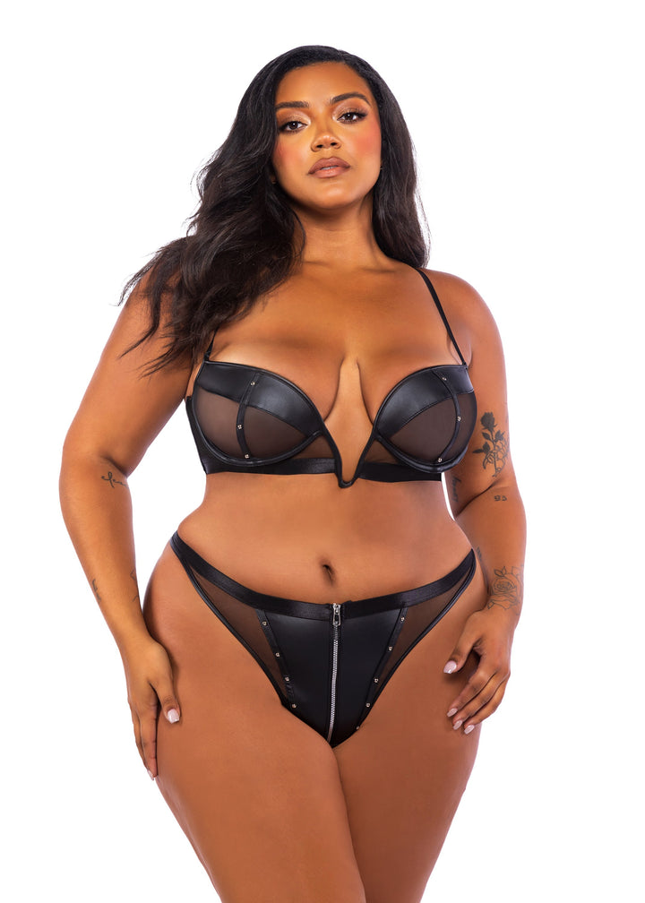 Roma Confidential Queen Lust & Faux Leather Balconette Bra Set Black