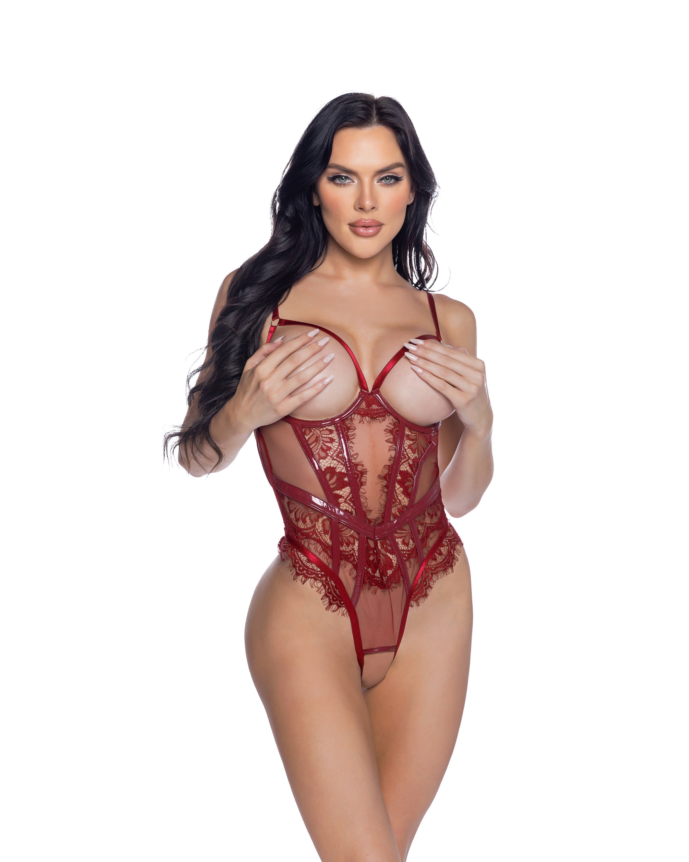 Eden Open Cup Crotchless Teddy Wine