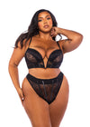 Roma Confidential Queen Belle Noir Chantilly Lace Satin Bra Set Black-Rebel Romance