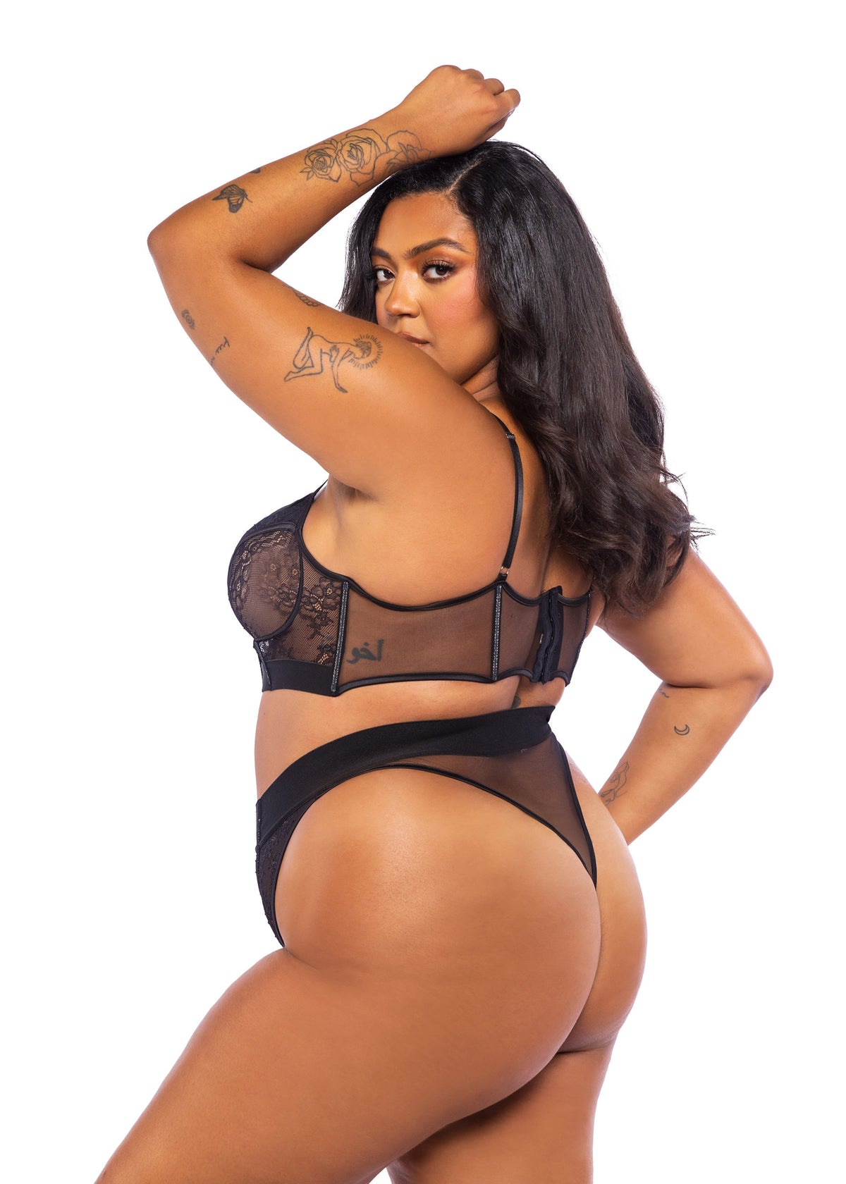 Roma Confidential Queen Belle Noir Chantilly Lace Satin Bra Set Black-Rebel Romance