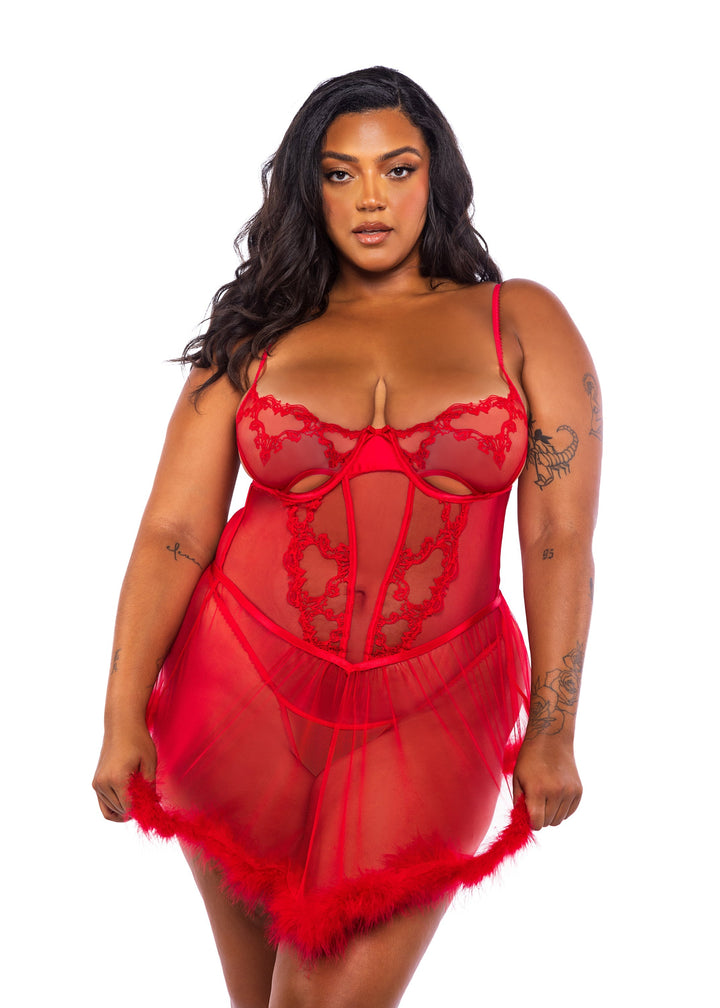 Roma Confidential Queen Valentine Embroidery Baroque Heart Babydoll Set Red-Rebel Romance