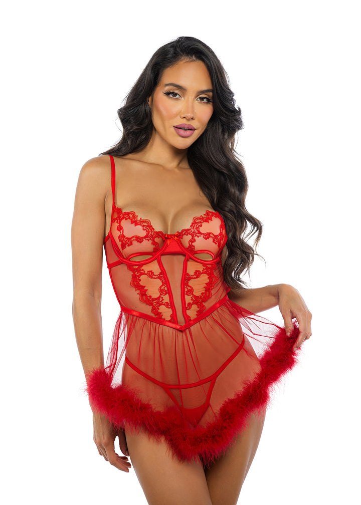 Roma Confidential Valentine Embroidery Baroque Heart Babydoll Set Red