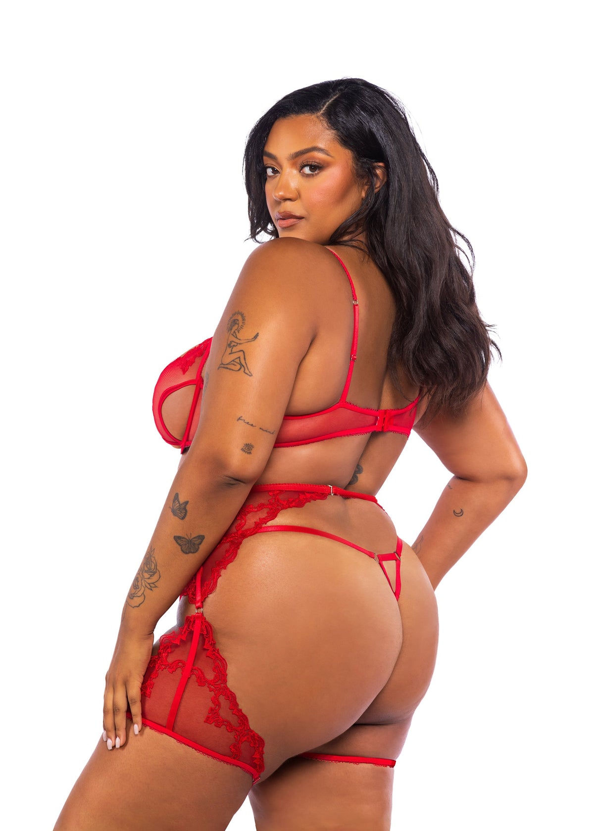 Roma Confidential Queen Embroidery Baroque Heart Chaps Bra Set Red-Rebel Romance