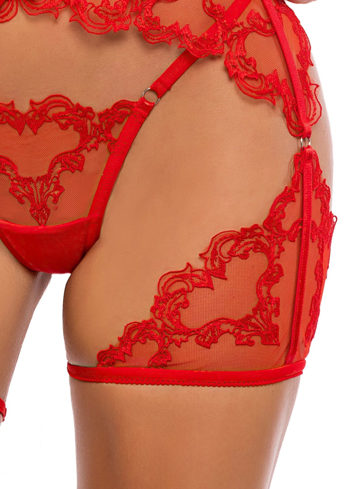 Roma Confidential Queen Embroidery Baroque Heart Chaps Bra Set Red-Rebel Romance