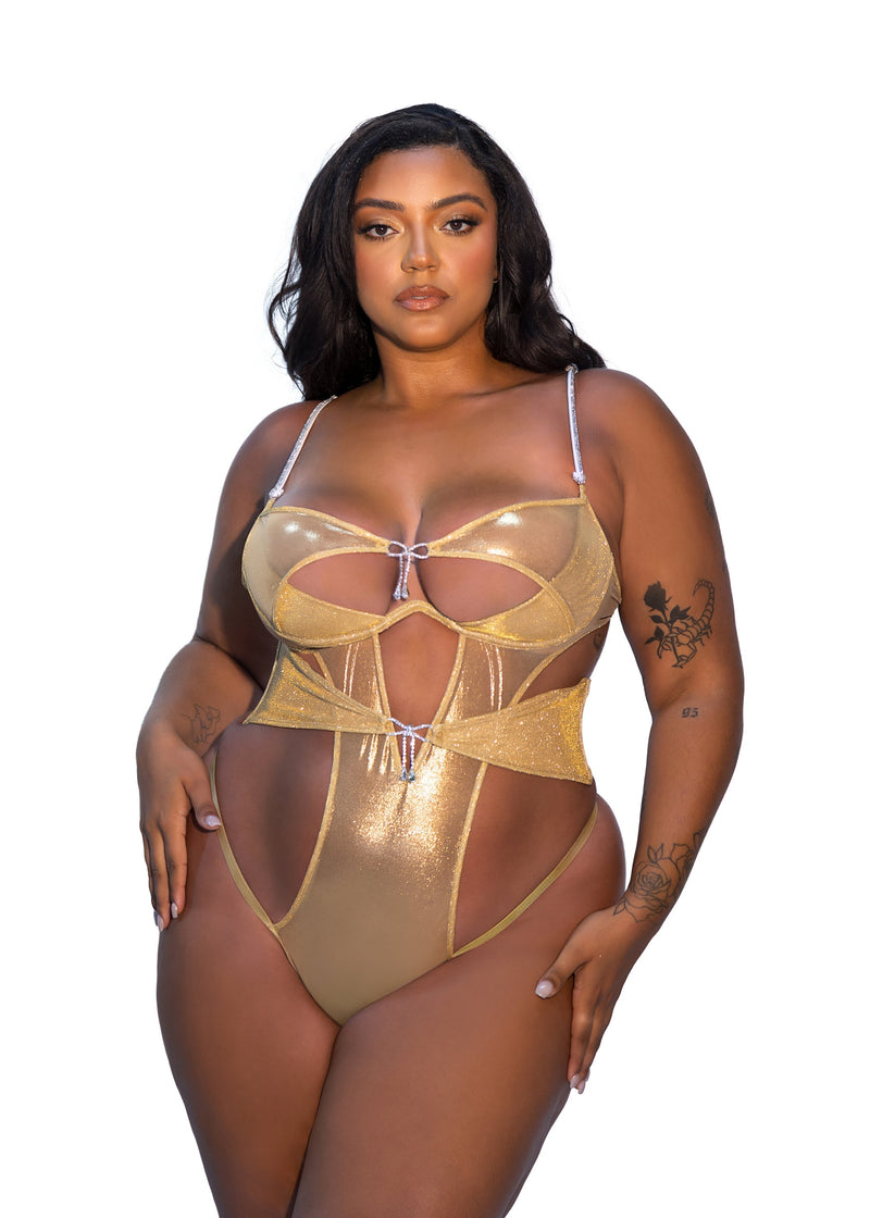 Roma Confidential Queen Gilded Beauty Lurex Knit Shimmer Mesh Bling Teddy Gold-Rebel Romance