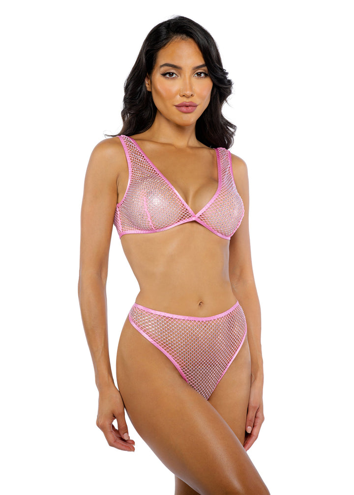 Roma Confidential Think Pink Rhinestone Fishnet Tube Bra Set