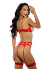 Roma Confidential XOXO Valentines Heart Appliques Satin Garter Bra Set Red-Rebel Romance