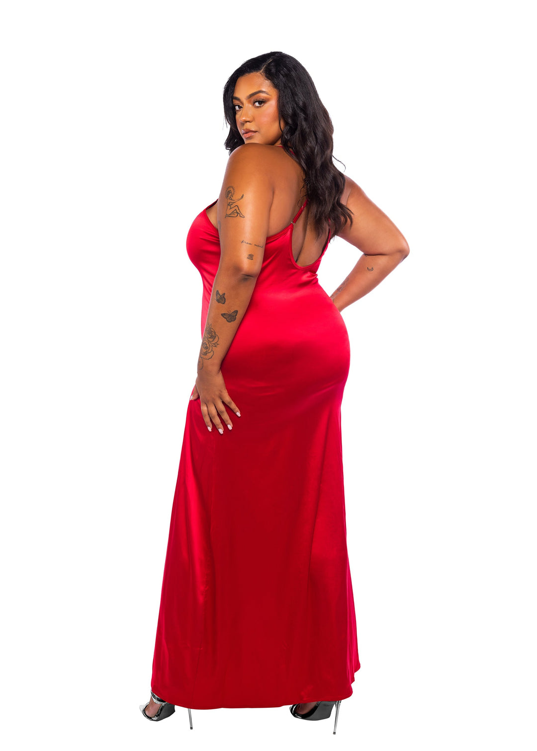 Roma Confidential Queen Love & Lust Venise Lace Satin Long Nightgown Red