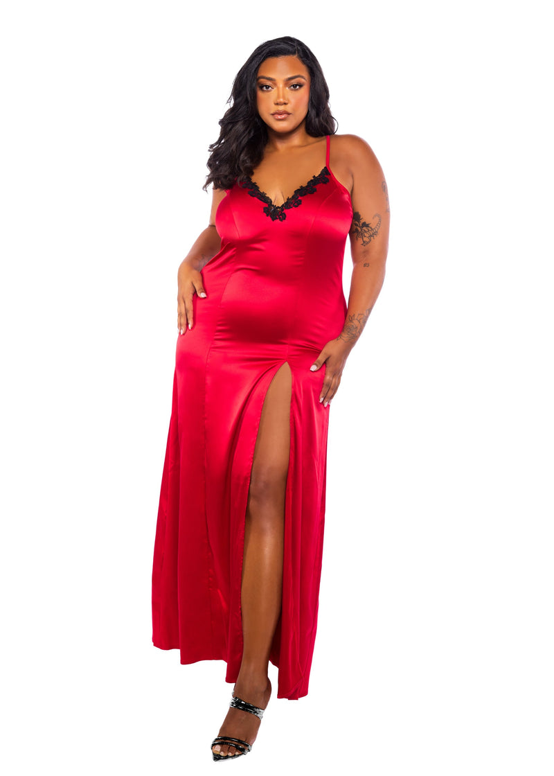 Roma Confidential Queen Love & Lust Venise Lace Satin Long Nightgown Red-Rebel Romance