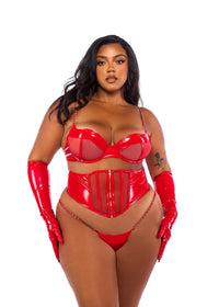 Roma Confidential Queen Midnight Minx Wet Look Waspie Balconette Bra Set Red-Rebel Romance