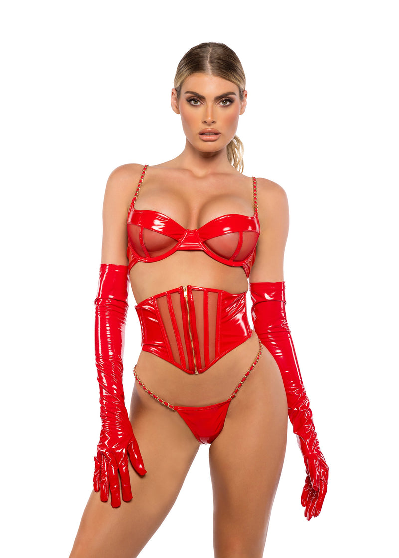Roma Confidential Midnight Minx Wet Look Waspie Balconette Bra Set Red-Rebel Romance