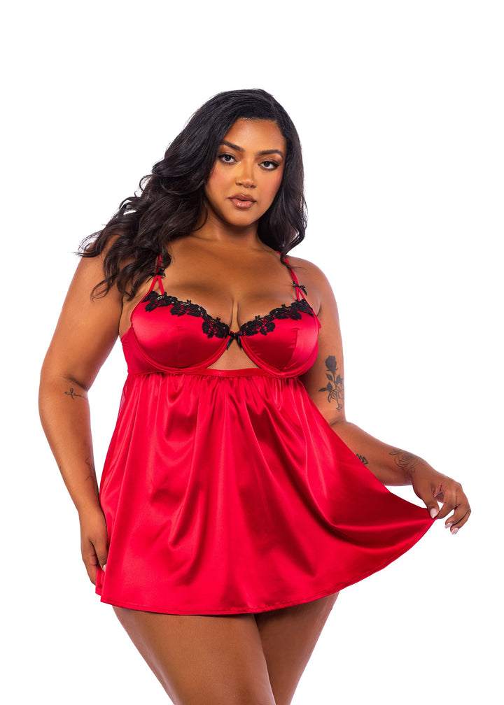 Roma Confidential Queen Love & Lust Venise Lace Satin Babydoll Set Red-Rebel Romance