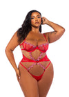 Roma Confidential Queen Peppermint Kiss Embroidered Candy Mesh Satin Teddy Red-Rebel Romance