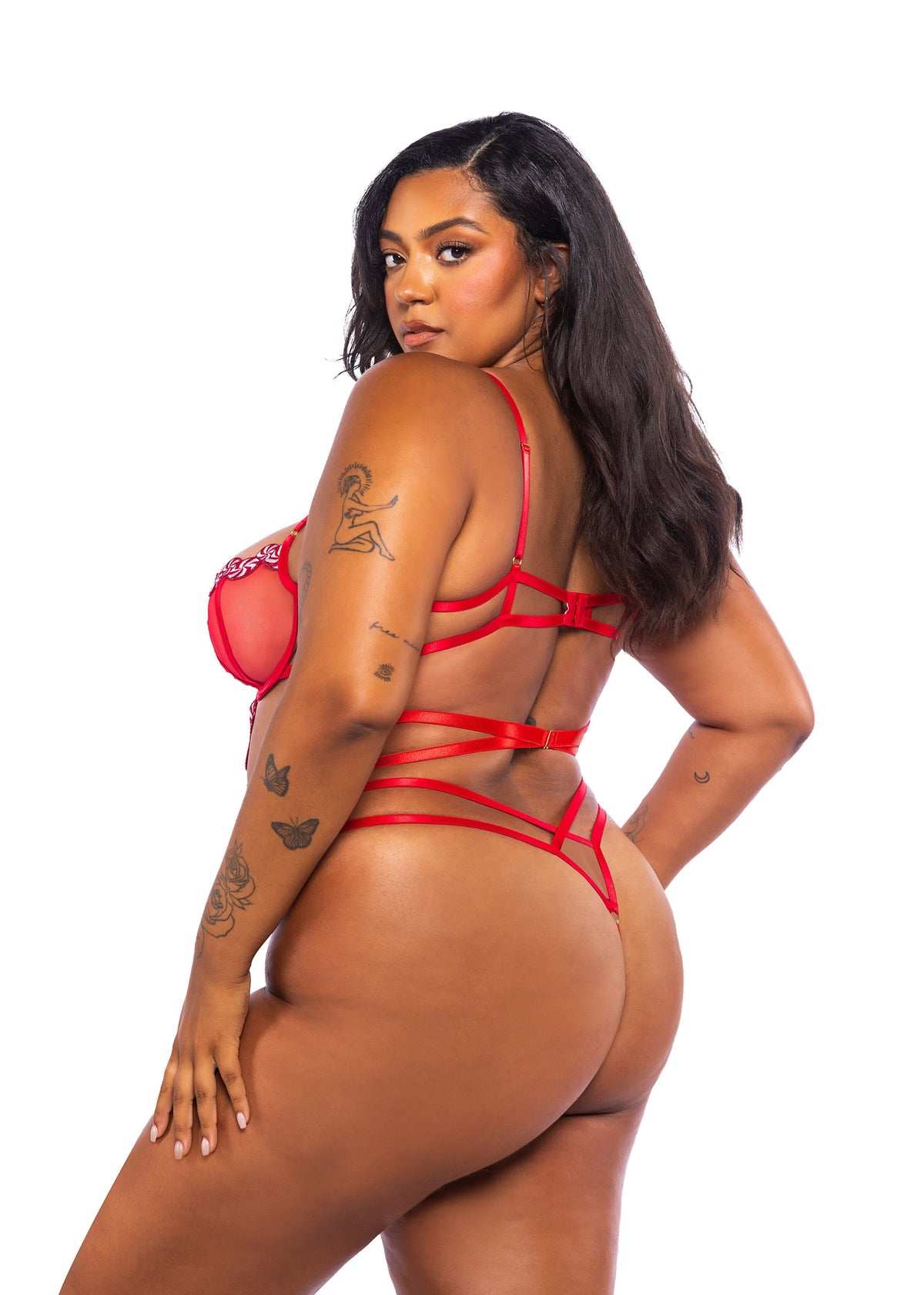 Roma Confidential Queen Peppermint Kiss Embroidered Candy Mesh Satin Teddy Red-Rebel Romance