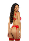 Roma Confidential Peppermint Kiss Embroidery Candy Satin Garter Bra Set Red-Rebel Romance