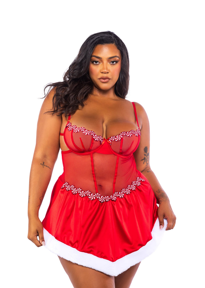 Roma Confidential Queen Peppermint Kiss Embroidery Candy Satin Babydoll Red-Rebel Romance