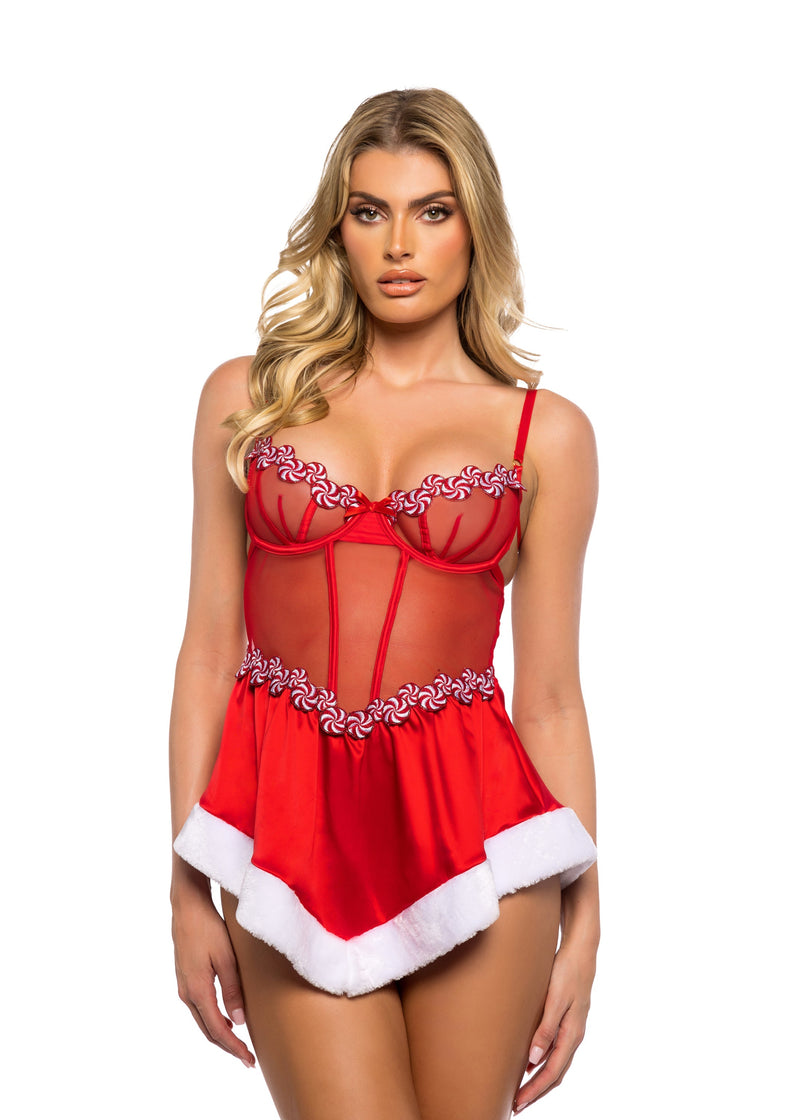 Roma Confidential Peppermint Kiss Embroidery Candy Mesh Satin Babydoll Red-Rebel Romance