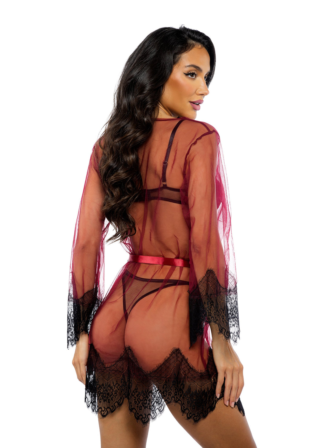 Roma Confidential Daydream Mini Robe Eyelash Lace Sheer Mesh Red