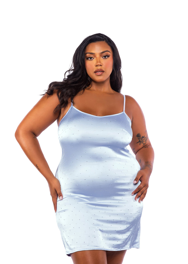 Roma Confidential Queen Twinkle Diamante Satin Rhinestone Chemise Blue-Rebel Romance