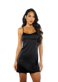 Roma Confidential Twinkle Diamante Satin Rhinestone Chemise Black-Rebel Romance