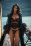 Roma Confidential Belle Noir Chantilly Lace Satin Waspie Bra Set Black