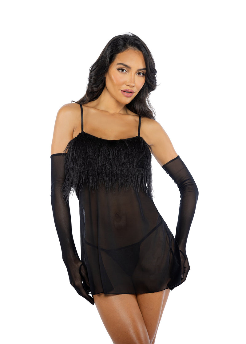 Roma Confidential Amelia Faux Feather Babydoll Black-Rebel Romance